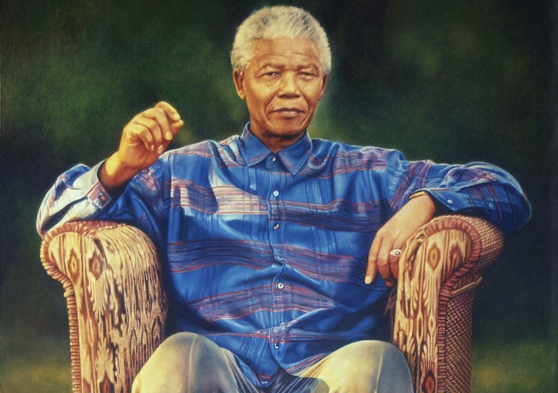  A mosaic portrait of Nelson Mandela, depicting his wise and inspiring presence.