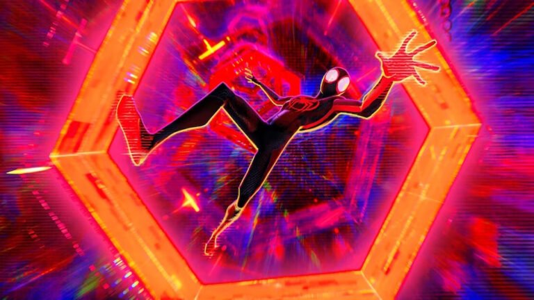 Spider-Man: Across the Spider-Verse" movie poster showing Miles Morales, Gwen Stacy, and Spider-Man 2099 in vibrant multiverse colors.