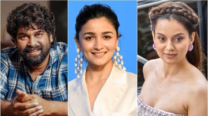 "Joju George, Alia Bhatt, and Kangana Ranaut at the National Film Awards 2023 nominations ceremony."
